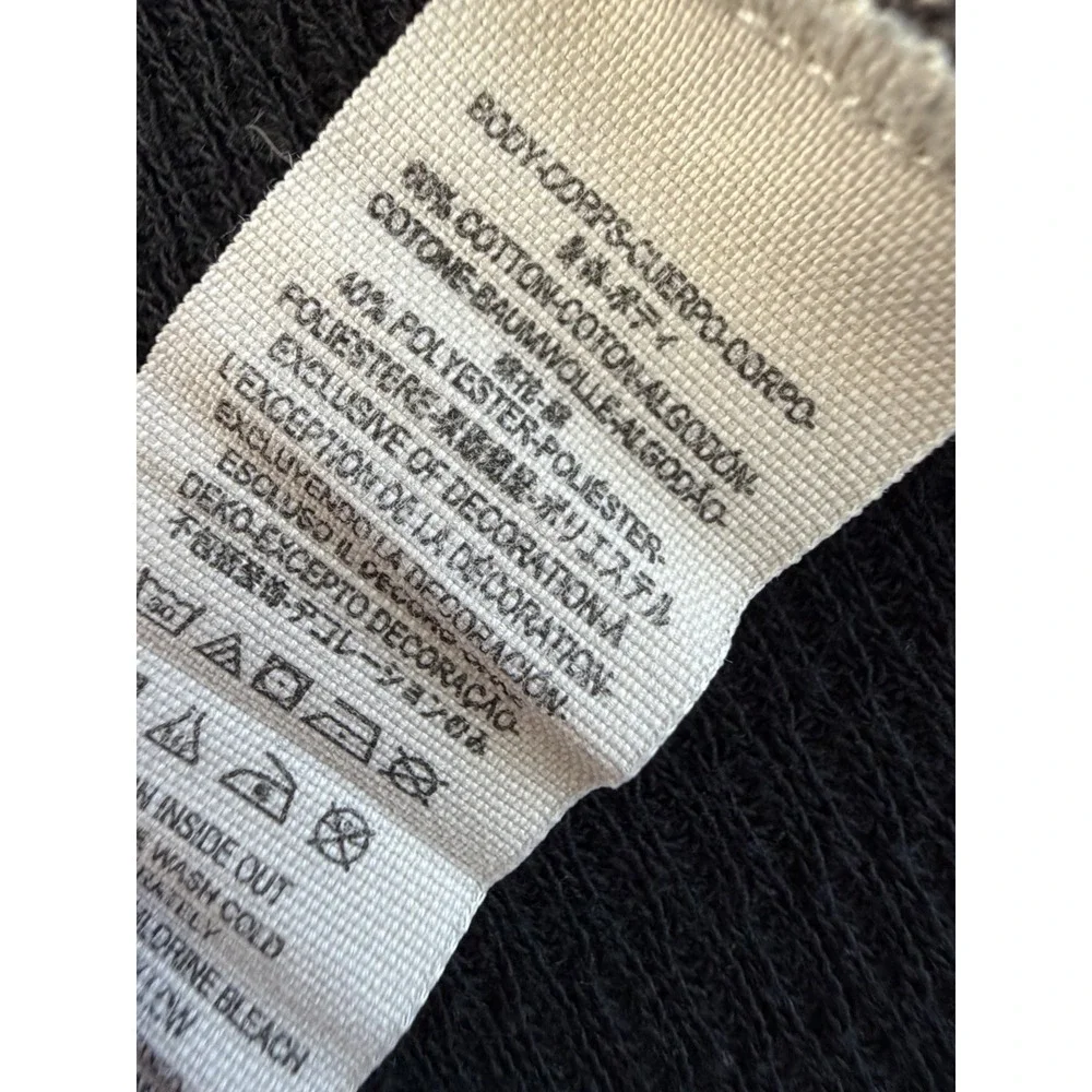 FREE PEOPLE Black Cotton Blend Rainbow Thermal Henley Top S